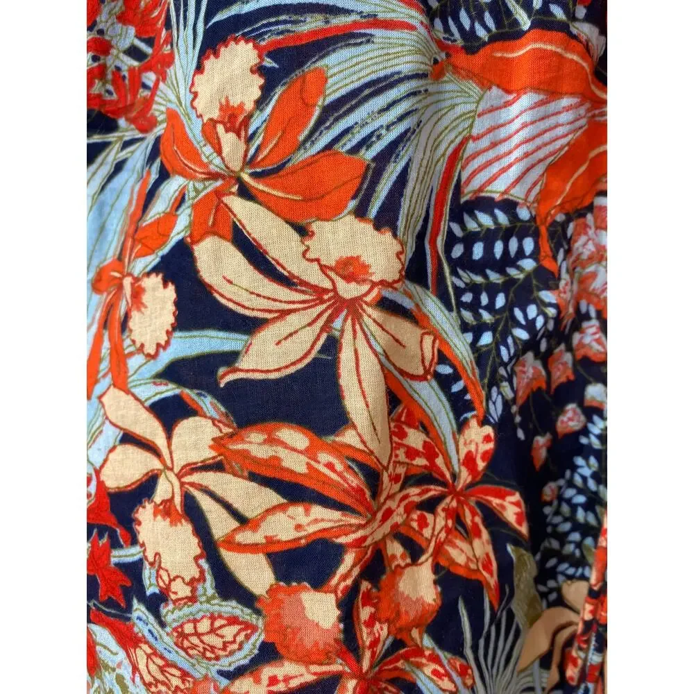 TORY BURCH SWIM COVERUP XS S CAFTAN CALATHEA SHORT MINI SWIM 100% COTTON TIE